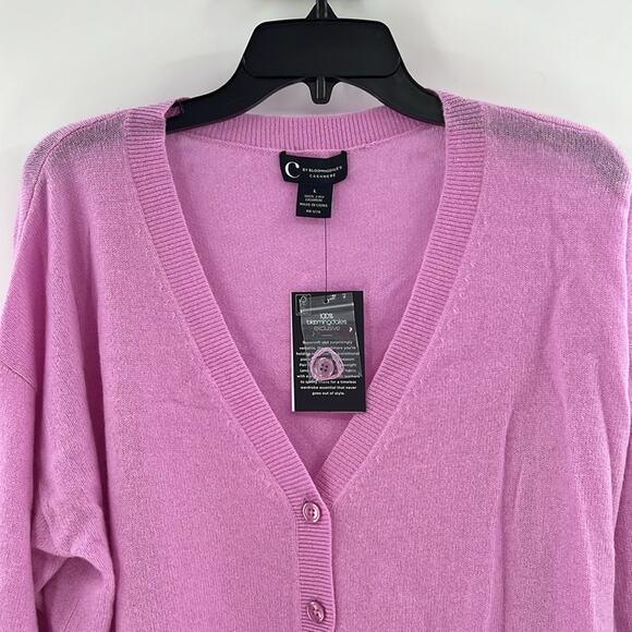 C by Bloomingdale's 100% Cashmere V-neck Cardigan - Rose Quartz - L - NWT - Picture 2 of 6